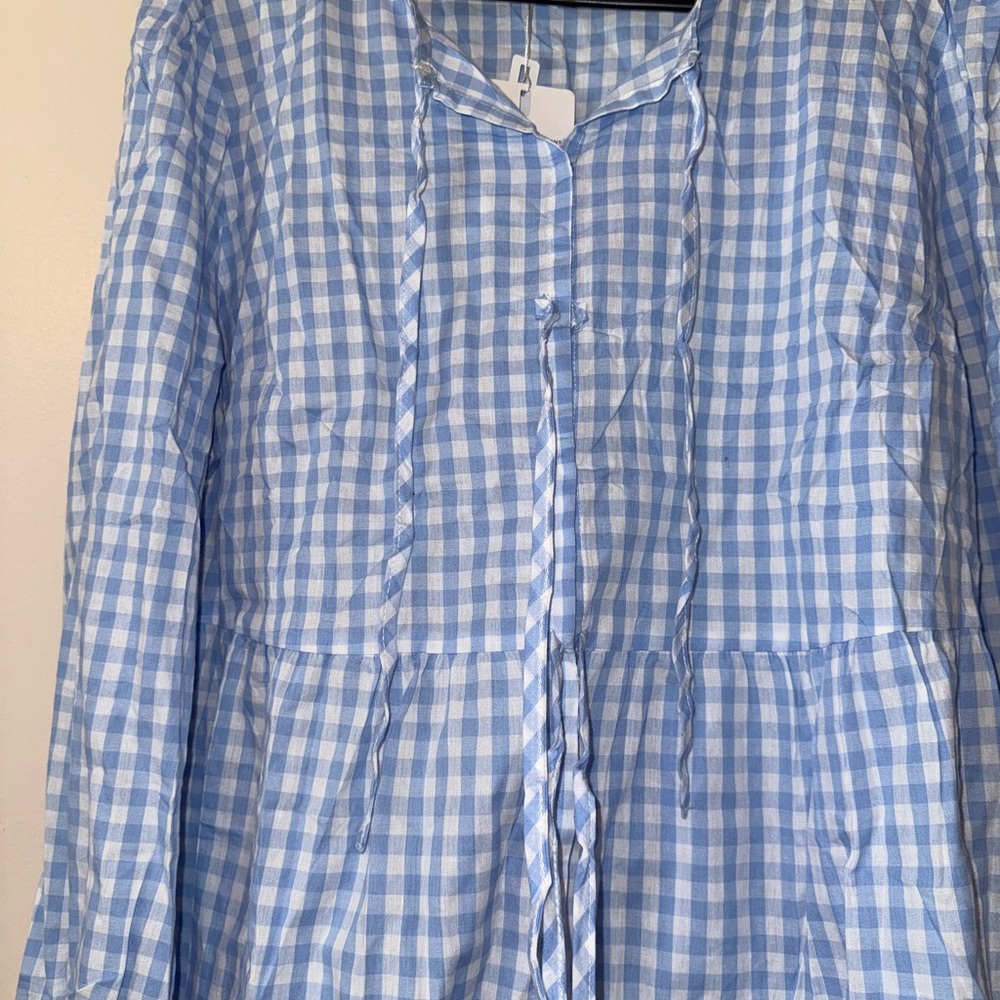 Blue/white gingham tie front top, size XL - Picture 2 of 2